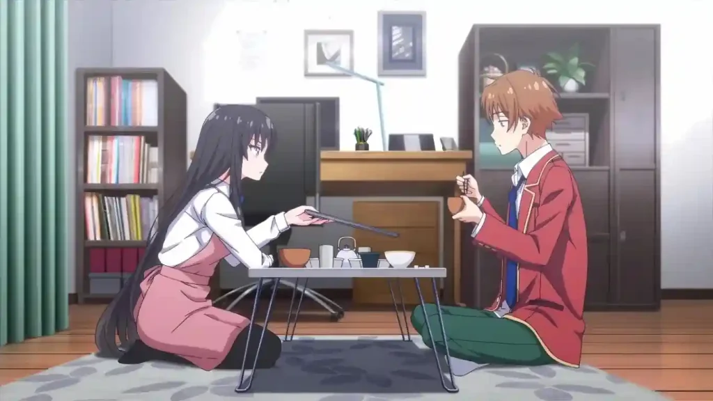 Ayanokoji and Horikita discussing a plan