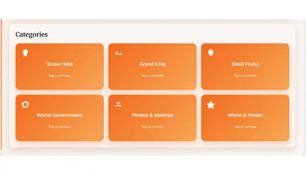 One Piece Quiz – categories